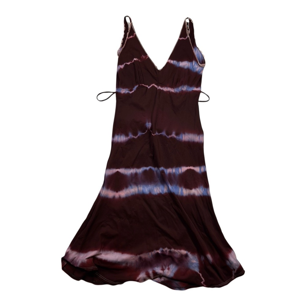 Braat Vintage Y2K Burgundy Purple Tie Dye Nylon Mesh Maxi Dress Size 1